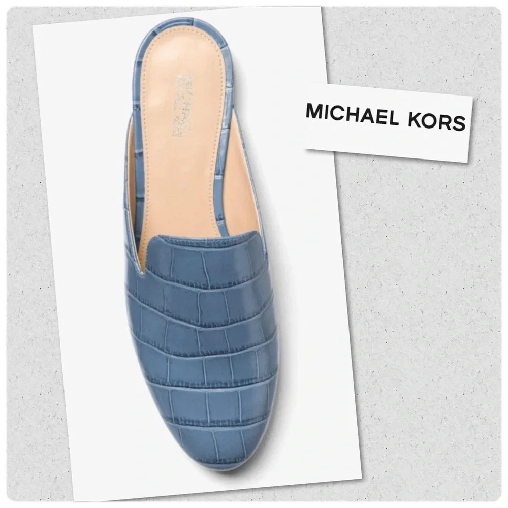 MICHAEL KORS NATASHA LEATHER FLAT SHOES MULES SLIDES